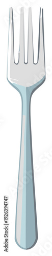 Silver metal dining fork kitchen utensil flatware vector graphic illustration
