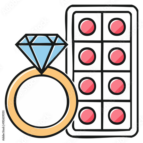 Diamond Engagement Ring and Birth Control Pills Healthcare Concept