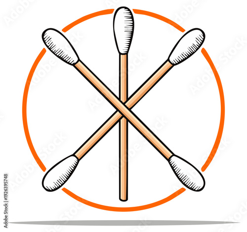 Illustration of cotton swabs arranged in a cross shape within an orange circle.
