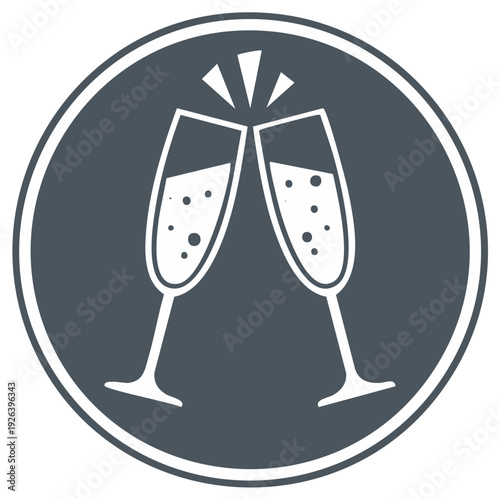 Two champagne glasses clinking together in a toast symbol