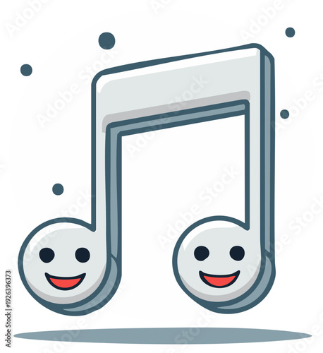 Smiling music note icon with happy faces, musical symbol for design