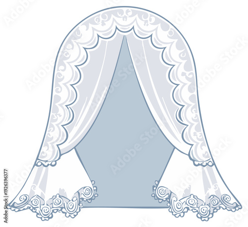 Elegant Lace Bed Canopy with Pale Blue Interior, Cartoon Style