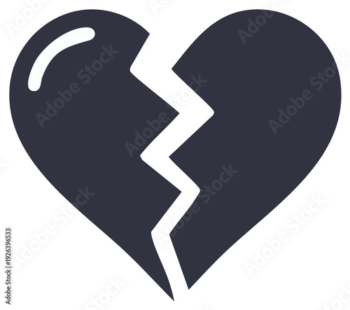 Simple dark gray broken heart icon with a white crack running through it