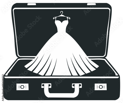 Wedding Dress Packed in Open Suitcase Silhouette