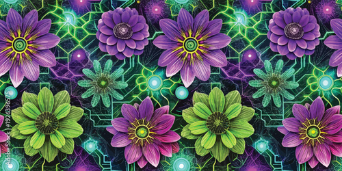 A vibrant fractal pattern of digital flowers in a mesmerizing geometric arrangement Vector