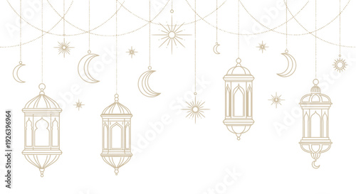 Ramadan Lanterns and Crescent Moons Hanging Decorations.