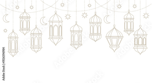 Ramadan Lanterns Hanging Decorative Lights Ramadan Kareem Celebration.