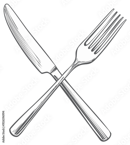 Crossed Dinner Knife and Fork Utensils Vector Illustration for Restaurant Dining