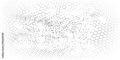 Fishing or soccer net. Repeated hexagon pattern. Black wired mesh texture isolated on white background.