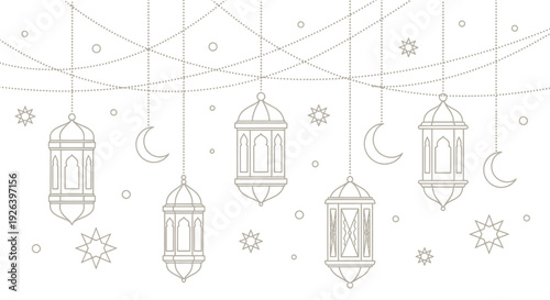 Islamic Lanterns and Crescent Moons Hanging Decorations.