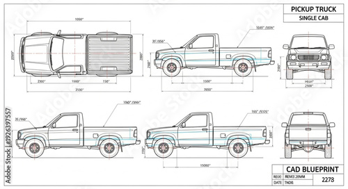 Technical Drawing of Pickup Truck Design.