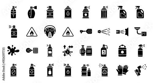 Street Art Spray Can Flat Glyph Icons Collection with Graffiti and Paint Symbols
