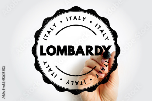 Wallpaper Mural LOMBARDY stamp with bold region name, hand holding marker, Italian regional identity concept for certification, authenticity, quality control, and geographic labeling Torontodigital.ca