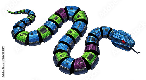 Colorful Modular Snake Toy on White Background.