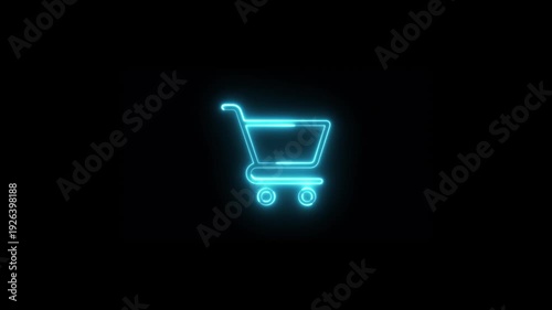 Shopping cart icon, Neon shopping cart icon on black background trolley retail