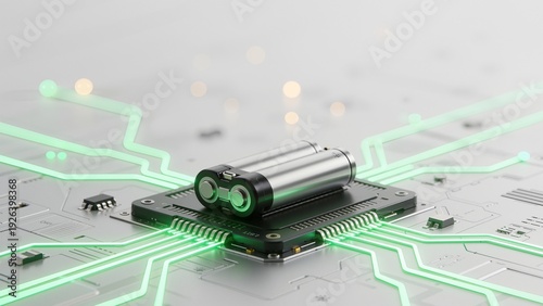 Electronic circuit with glowing green lines