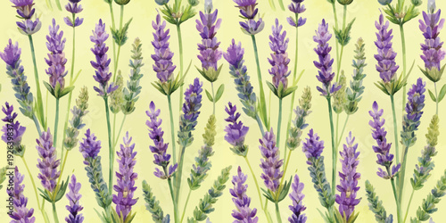 A vibrant pattern of lavender flowers arranged in a repeating design against a soft background. Vector