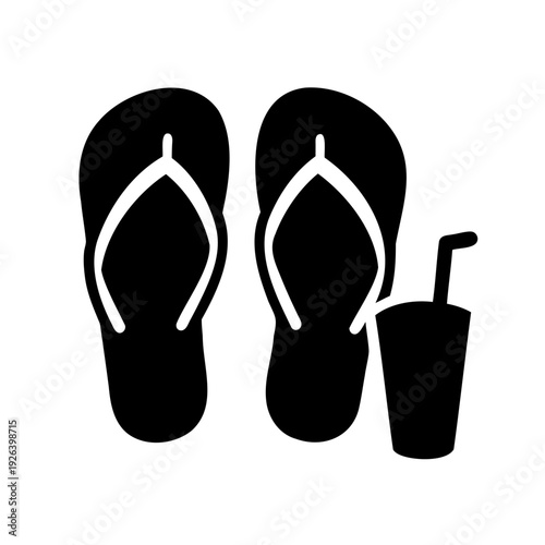 Summer holiday icons depicting flip flops and refreshing cold drink for beach vacations