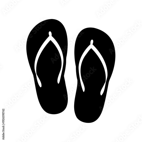 Black and white minimalist illustration of a pair of casual flip flops