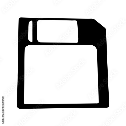Black and white floppy disk icon representing outdated computer data storage