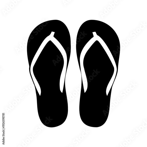 Black silhouette of pair of simple flip flops against a white background