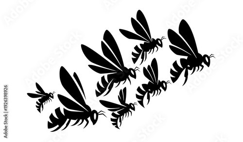 Flying Bee Silhouette Vector Bundle with Minimal Black Insect Shapes