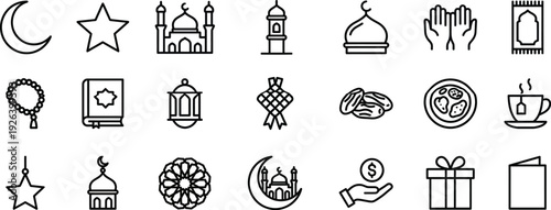 Islamic Symbols and Icons Set Illustration.