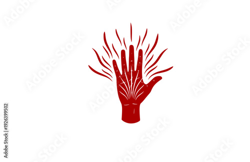Energy Healing Hand with Vibrational Aura Lines Silhouette. Mindful Zen Spirituality and Manifestation Concept Sticker Vector.