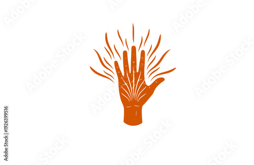 Energy Healing Hand with Vibrational Aura Lines Silhouette. Mindful Zen Spirituality and Manifestation Concept Sticker Vector.