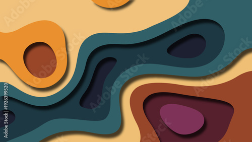 Abstract flowing shapes in warm and cool color palettes create a modern design