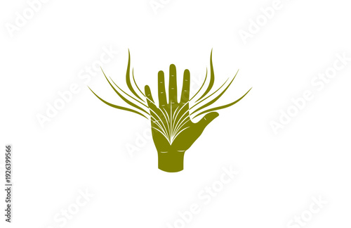 Energy Healing Hand with Vibrational Aura Lines Silhouette. Mindful Zen Spirituality and Manifestation Concept Sticker Vector.