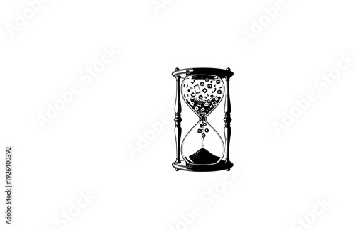 Vintage Hourglass with Falling Smartphone Icons Silhouette. Digital Detox and Time Management Concept Sticker Design Vector.