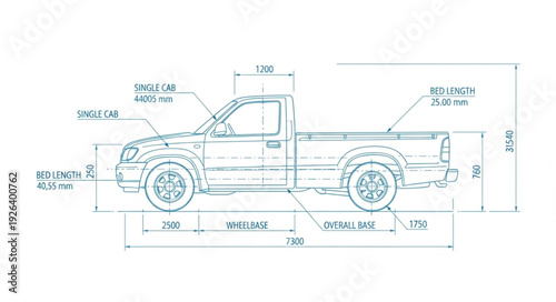Technical Drawing of Pickup Truck Design.