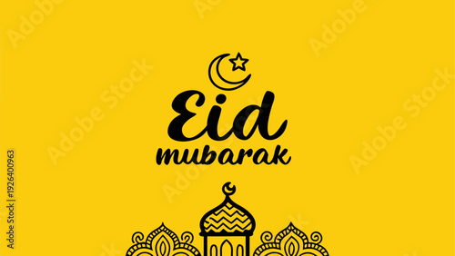 Celebratory graphic design for eid mubarak featuring traditional islamic architecture