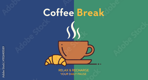 A cup of coffee and a croissant on a table, a moment to relax and recharge during a break.