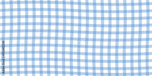 Seamless hand painted blue gingham check pattern with soft watercolor texture. Cute rustic plaid background perfect for fabric, wallpaper, packaging, stationery, kitchen and summer designs