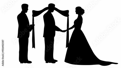 Wedding ceremony silhouette vector bride groom and officiant standing