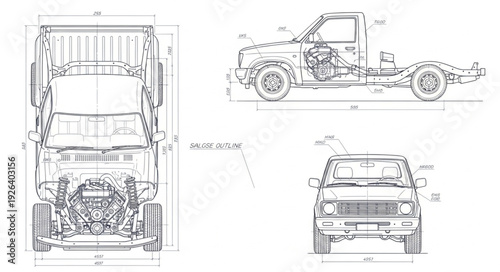 Technical Drawing of Truck Vehicle.