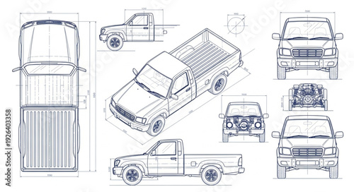 Technical Drawings of Cars and Trucks.
