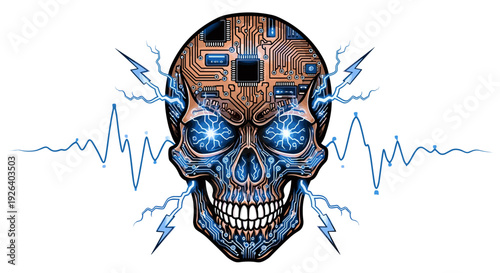 Cybernetic Skull with Circuit Board Design.