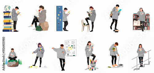 Modern youth engaged in learning, creativity, and technology in various academic and recreational settings, reflecting contemporary student life.