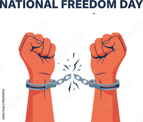 Illustration depicting hands breaking free from handcuffs, symbolizing freedom and liberation on National Freedom Day