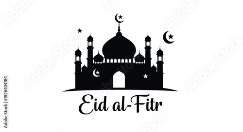 Black mosque and crescent moon illustration for eid al fitr silhouette