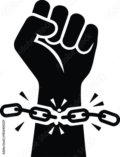 Symbol of breaking chains and achieving freedom and independence, representing struggle and victory over oppression