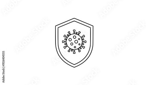 Virus Inside Shield Monochrome Protection Security Line Icon Vector