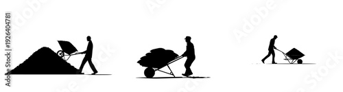 A Silhouette of a Man Pushing a Wheelbarrow Full of Coal