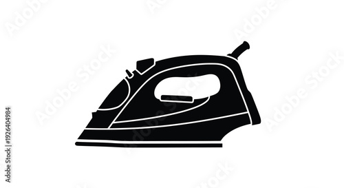 Black silhouette of a modern steam iron on a white background