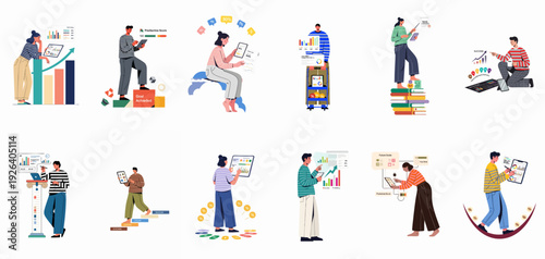 Modern business people focused on data analysis, financial growth, and achieving success through digital insights and performance tracking.