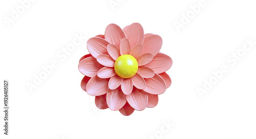 3D Rendered Pink Flower with Yellow Center