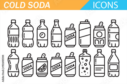 Carbonated Soft Drink Bottle Minimal Outline Vector Set